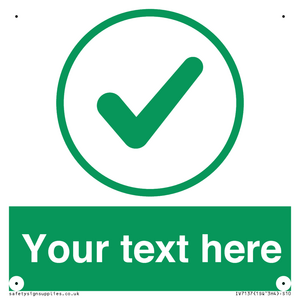 Custom green background, green tick in circle sign